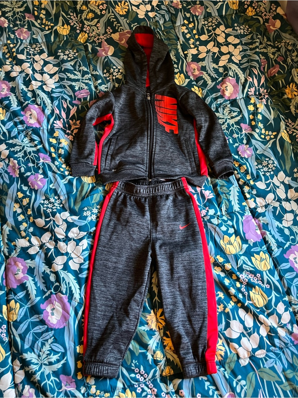 Nike Kids Charcoal and Red Hooded Zip Jacket with Joggers Set Size 24 Months